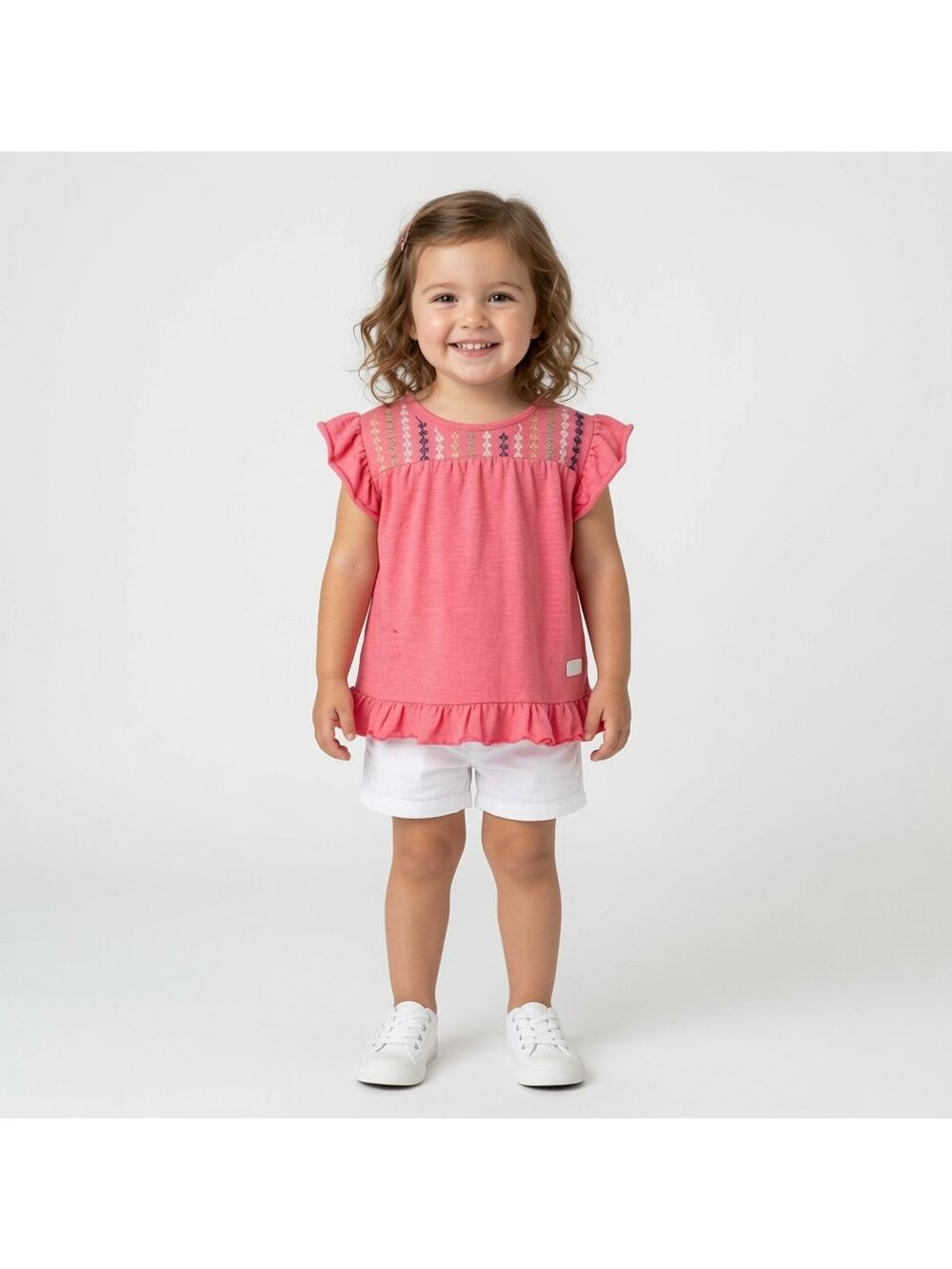 Kids Girls 7 For All Mankind Coral Flutter Sleeve Aztec Tee Shirt Size 4T